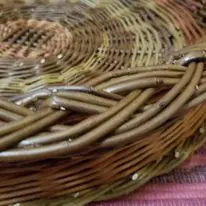 Close-up of woven willow basket rim and weave detail